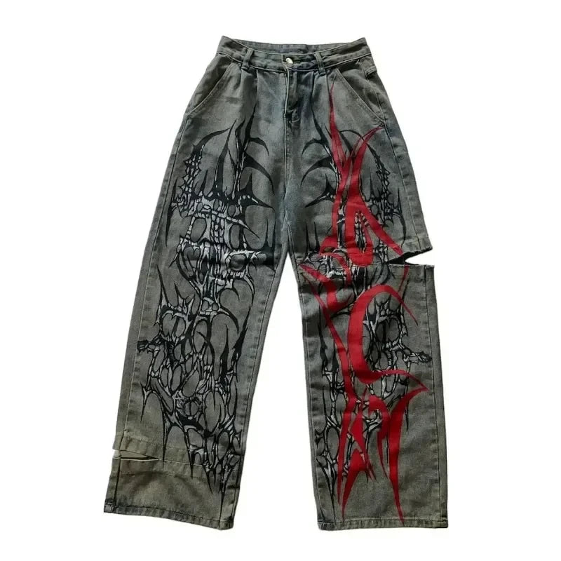 Street Popular Gothic Print Spot Jeans for Men